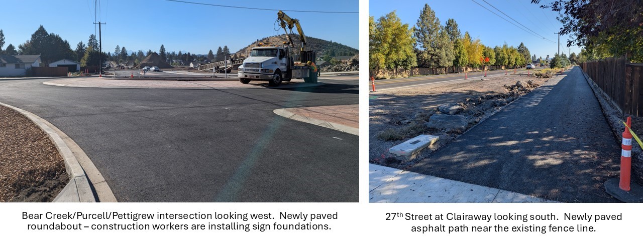 on Left-Newly paved roundabout, on Right-27th Street at Clairaway looking south.  Newly paved asphalt path 
