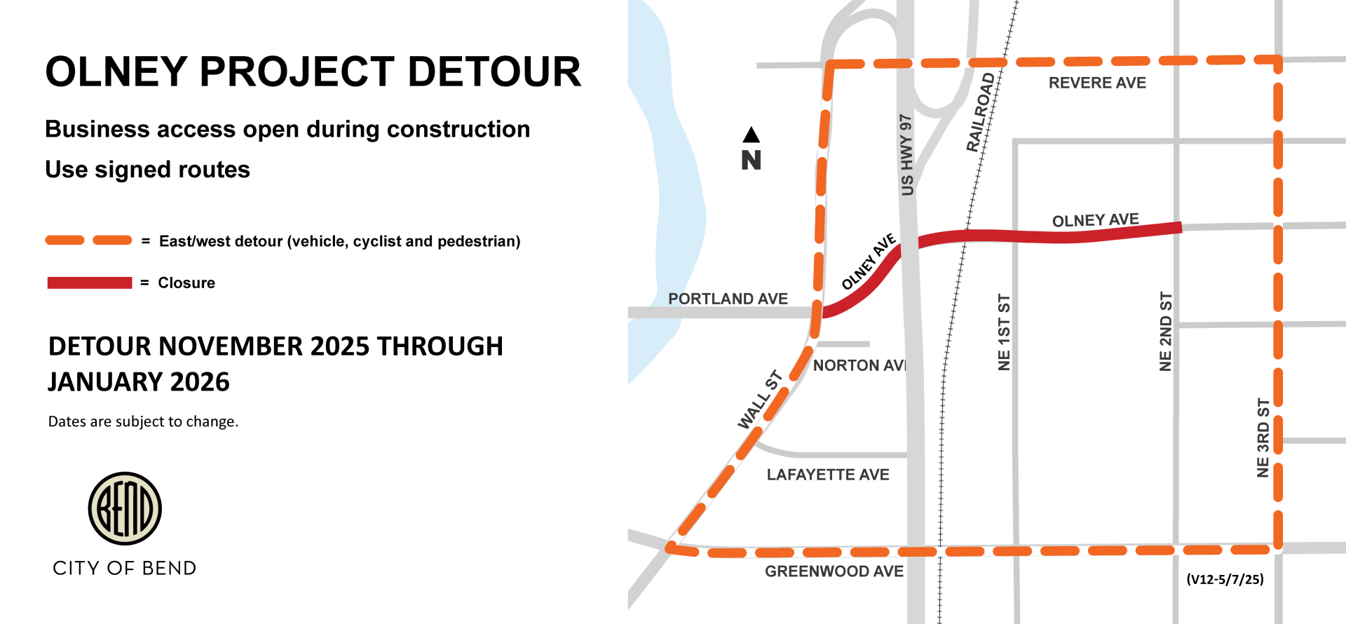 Detour includes Third Street, Greenwood Avenue and Wall Street