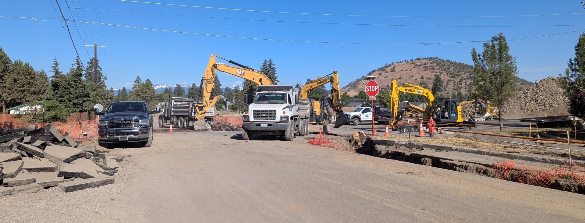 Manhole excavation at the intersection 