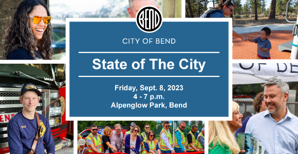 A collage of people of the City of Bend smiling