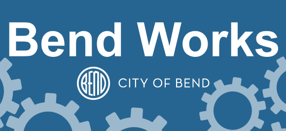 Bend Works Logo on blue background with gears