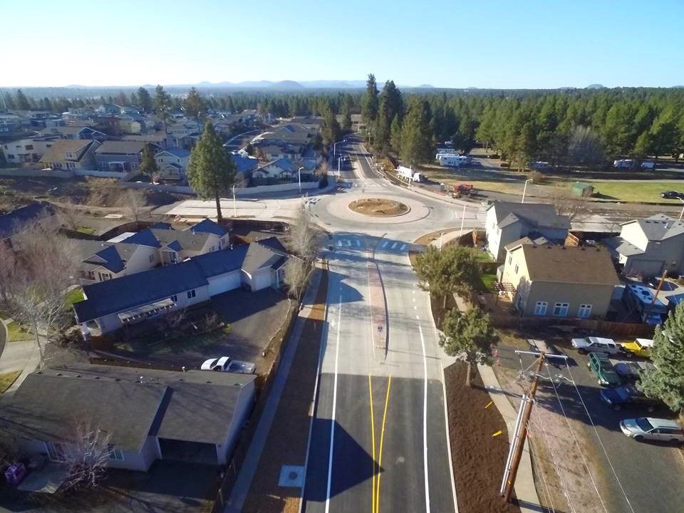 An aerial phot looking south over the open Brosterhous/Murphy roundabout.
