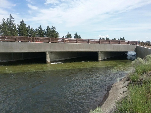 A photo of irrigation water flowing in the canal under the Empire crossing structure.