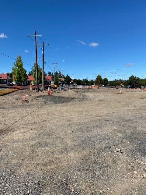 A photo of the 27th Street & Butler Market roundabout construction site, looking twords Butler Market Road.