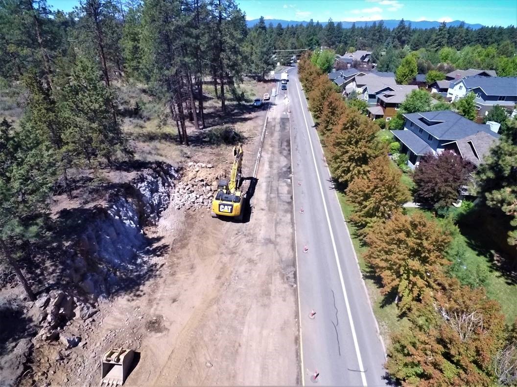 An aerial bird's-eye view looking west over the roadway widening at Brosterhous.