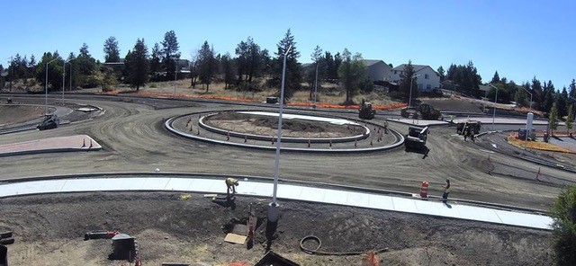 A photo of the work crews and equipment at the 27th Street & Butler Market Road roundabout construction site.