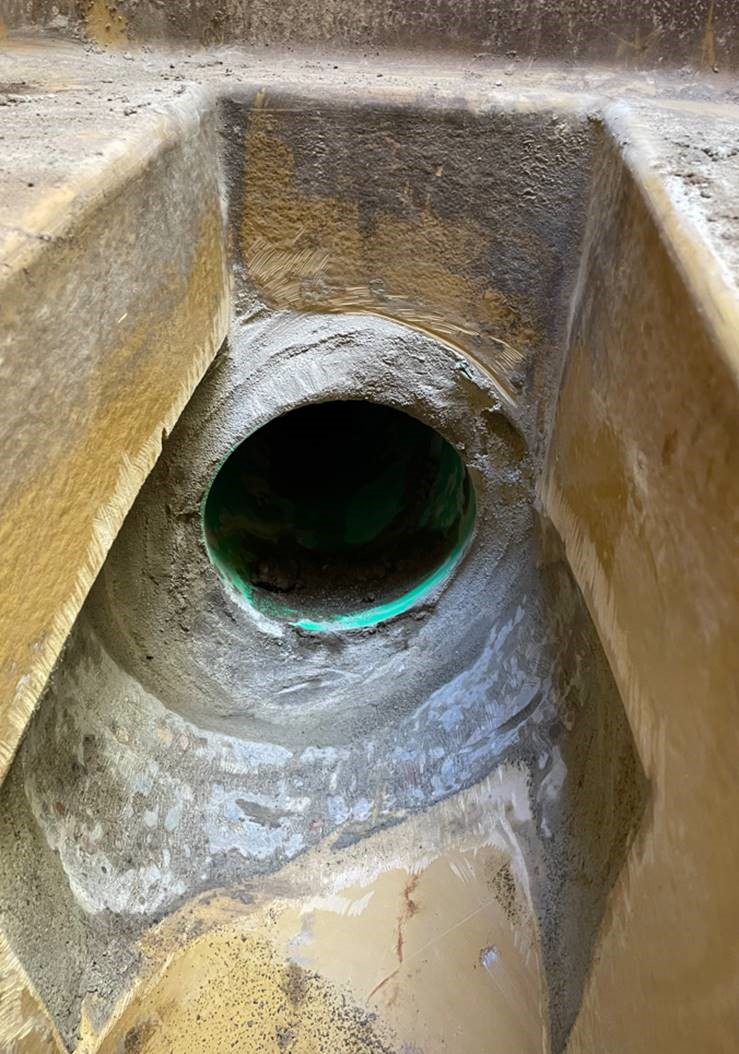 A photo of the repair to the pipe penetration at the maintenance hole at  King Hezekiah/King Solomon.