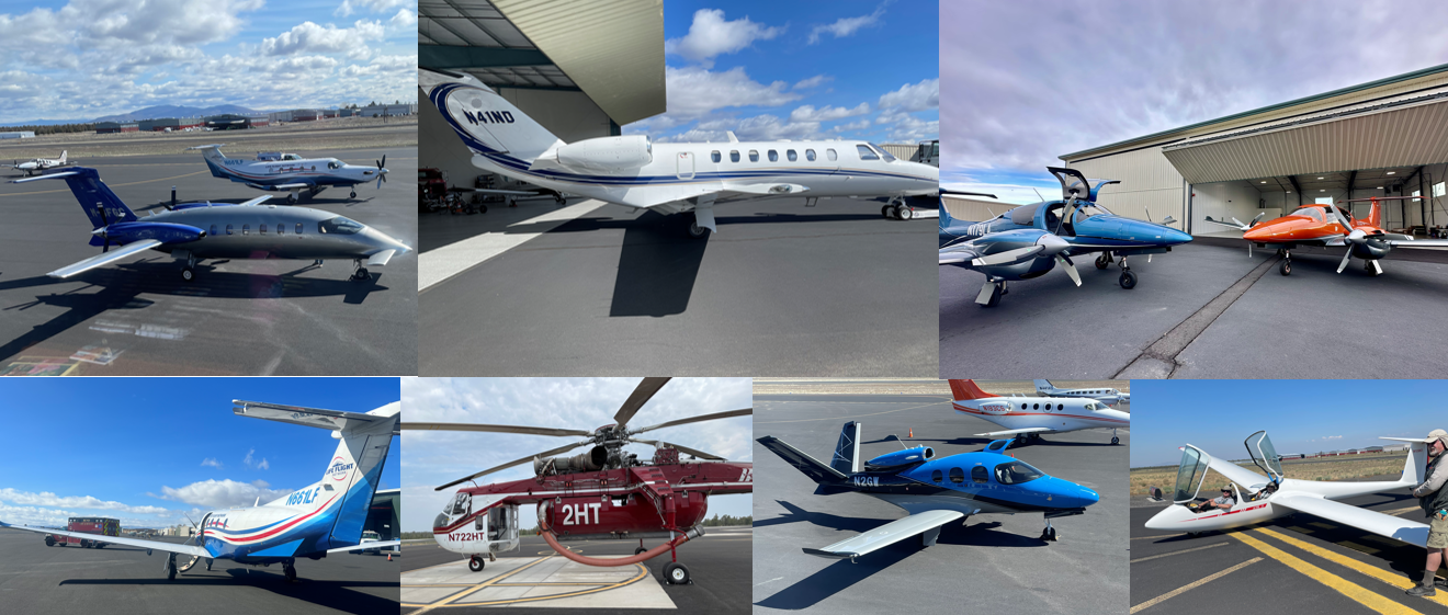 Various types of aircraft found at Bend Airport on a typical day.