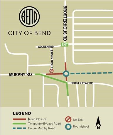 A map depicting the Brosterhous/Murphy road closure and a Brosterhous/Murphy temporary bypass road
