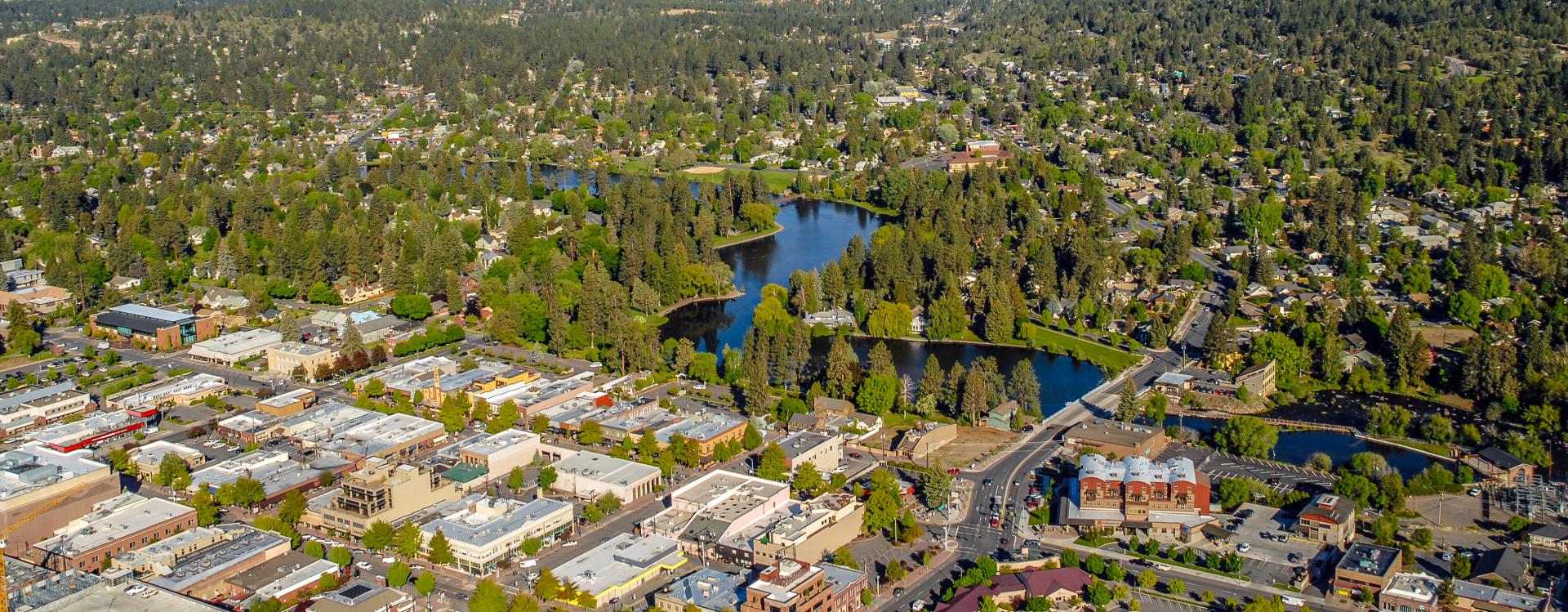 Aerial view of downtown Bend