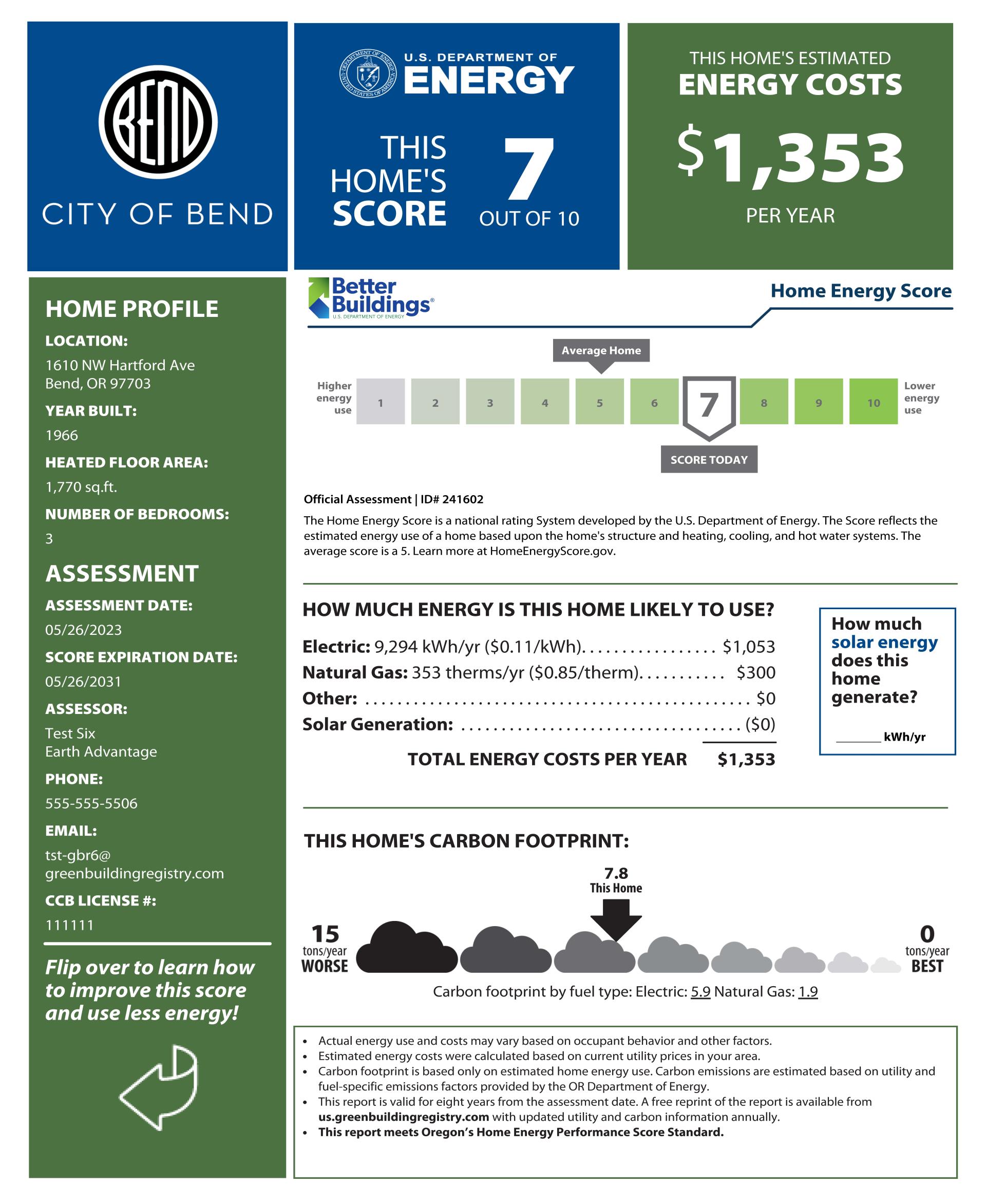 Bend Home Energy Score Scorecard - Page 1