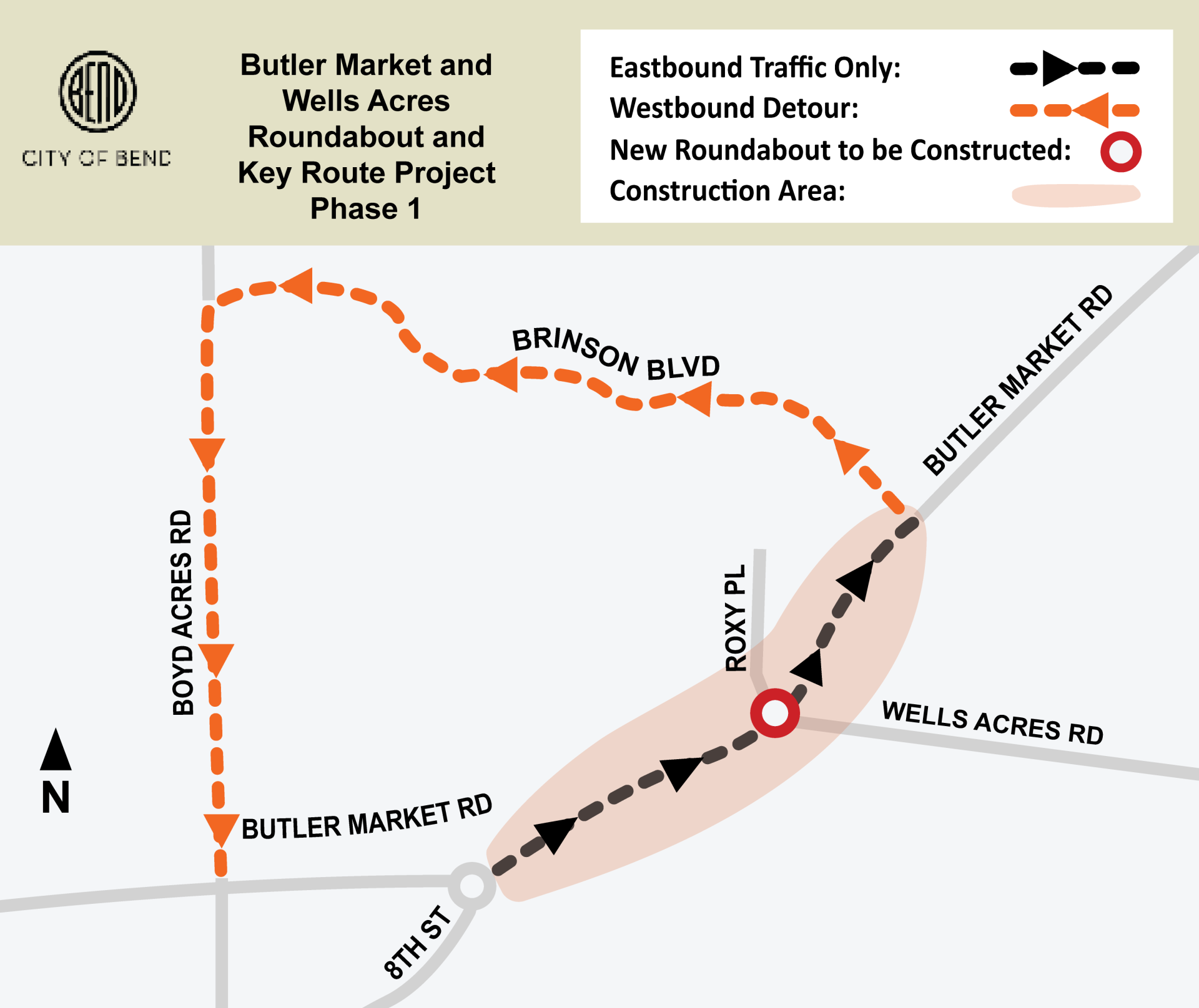 Butler Market Rd westbound closure detour includes Brinson Boulevard and Boyd Acres Road