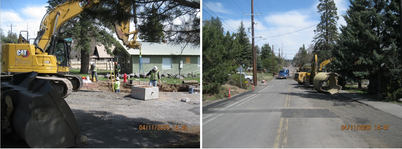 heavy equipment installing catch basin
