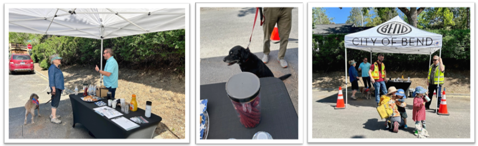 Coffee with a Contractor.. Pet dog with harness and leash. A person(s) standing under a tent. A group of people under a tent Description automatically generated with medium confidence,A picture containing dog, outdoor, ground, mammal Description automatically generated,A