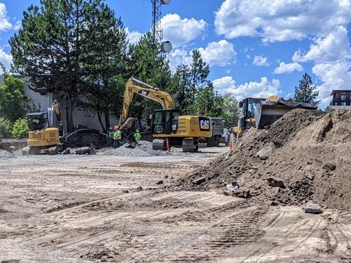 An aerial photo overlooking the new sidewalks open for pedestrian use.