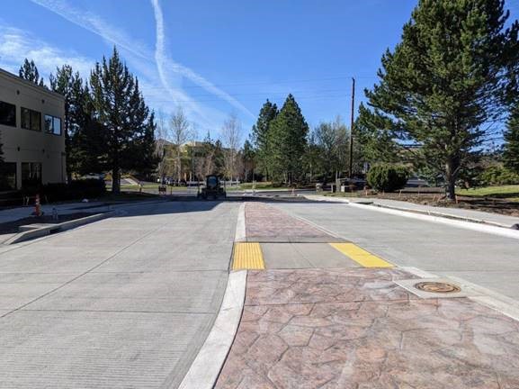 A photo of the south leg of the roundabout on Columbia St.