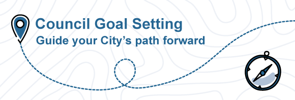 A graphic of Council Goal Setting with a topographic background and subtitle 