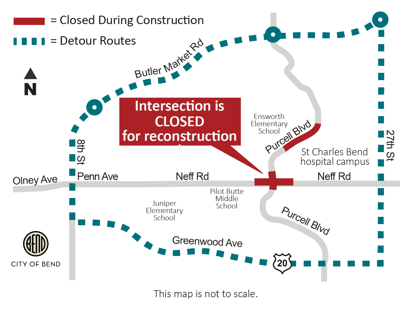 Neff road is closed from Cliff drive to Williamson court. The intersection of Neff Road and Purcell Boulevard is closed. Detour includes 8th Street, Greenwood Ave., 27th Street and Butler Market Road.