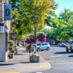 Downtown Bend on a summer day at the corner of Franklin Avenue and Wall