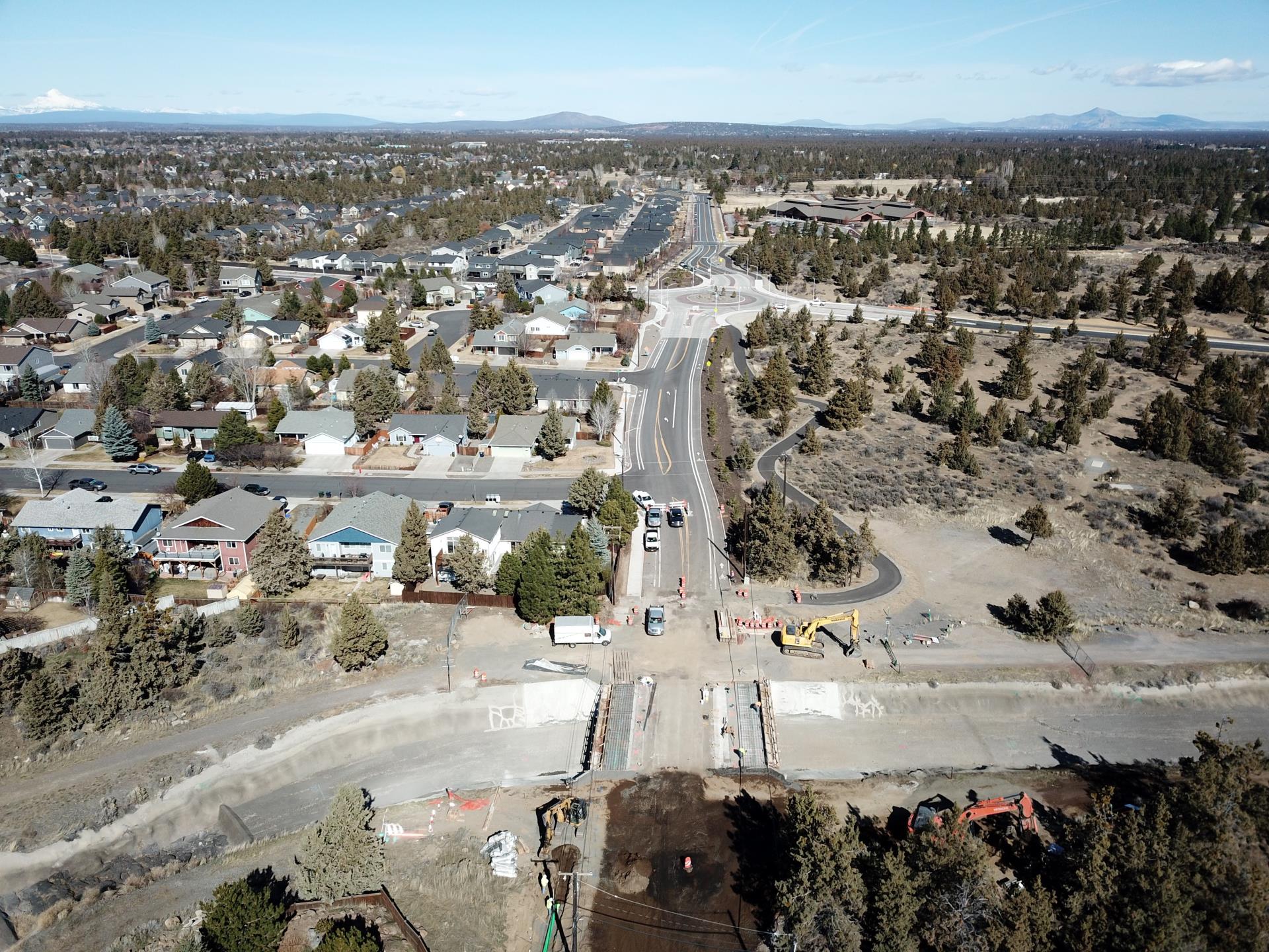 An aerial photo of the Purcell bridge work.