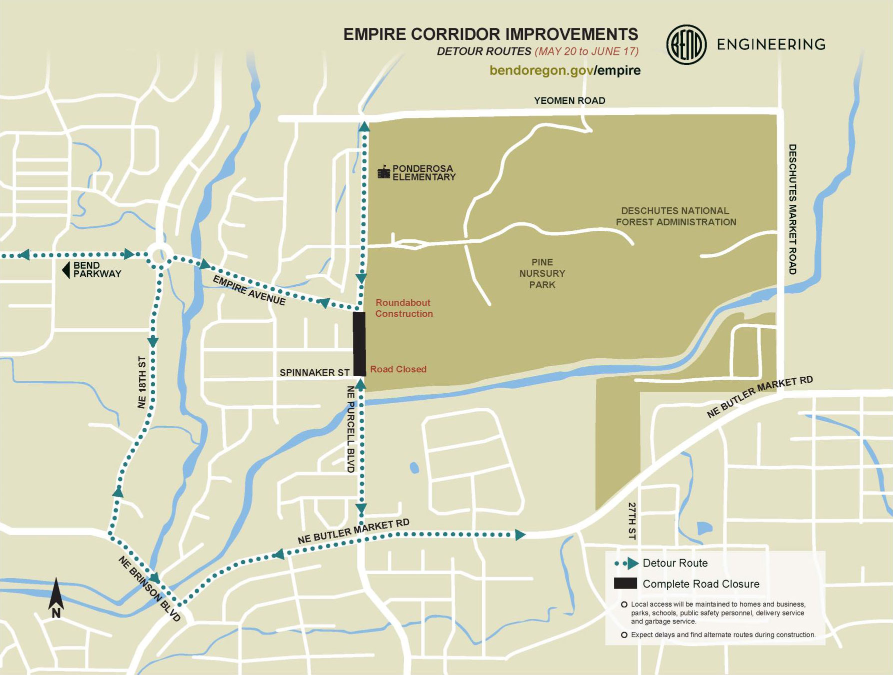 Empire Corridor detour map for May 20 through June 17, 2019.