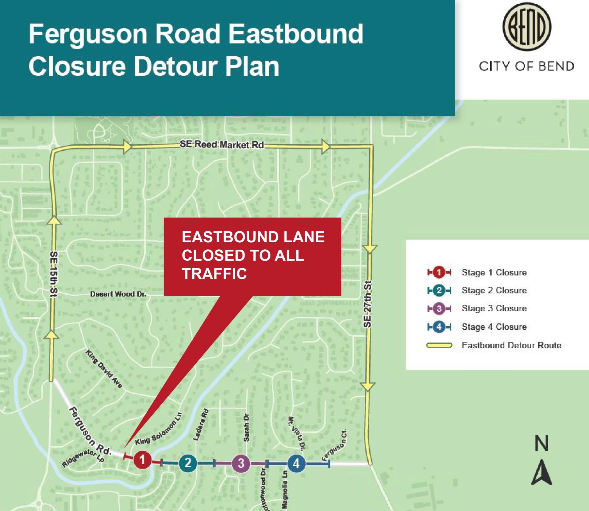 Ferguson eastbound lane is closed. Use detour. Local access from westbound lane.