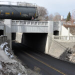 Looking west at Franklin Ave underpass with snow