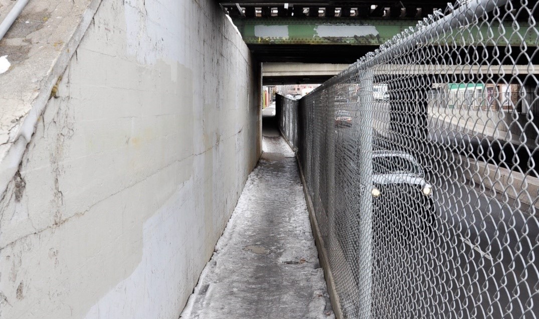 The existing undercrossing on Greenwood Avenue is dark and narrow