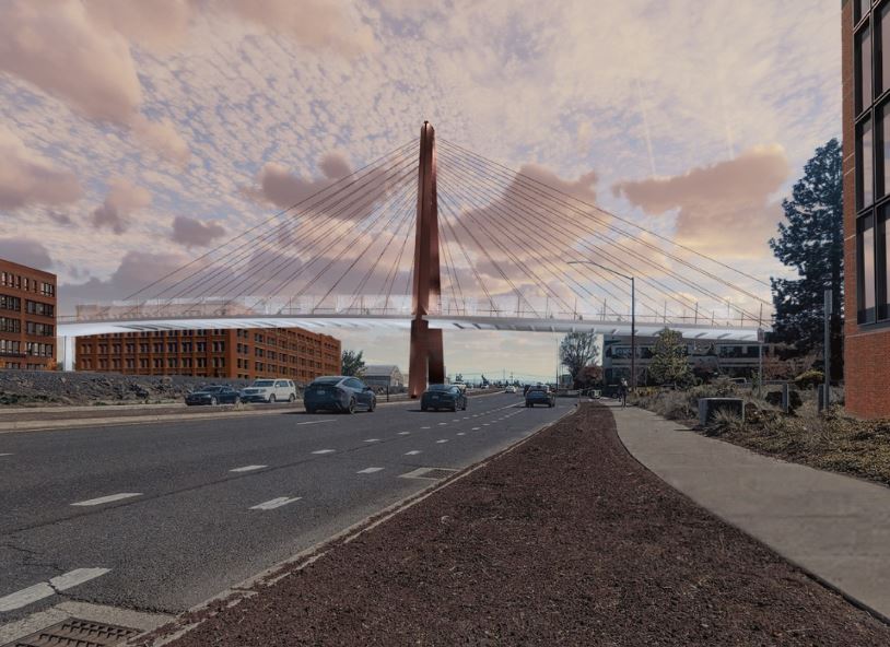 artist rendering of City Council preferred Hawthorne bike ped overcrossing