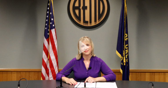 Bend City Councilor Megan Perkins in Council Chambers