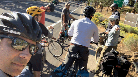 People riding bikes.