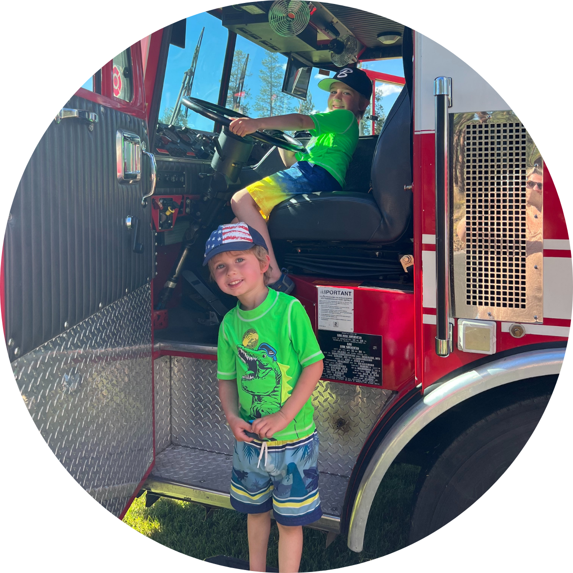 Kids inside fire engine