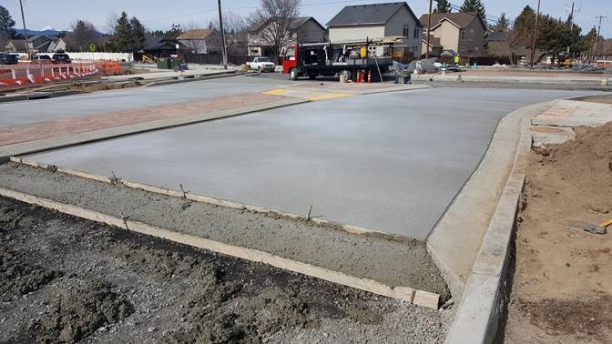 A photo of fresh concrete at the roundabout looking north.