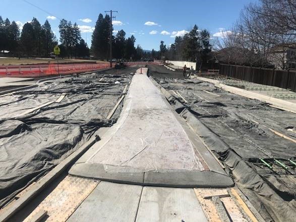 A photo of the west leg of the Murphy Corridor Improvements Project roudnabout construction.