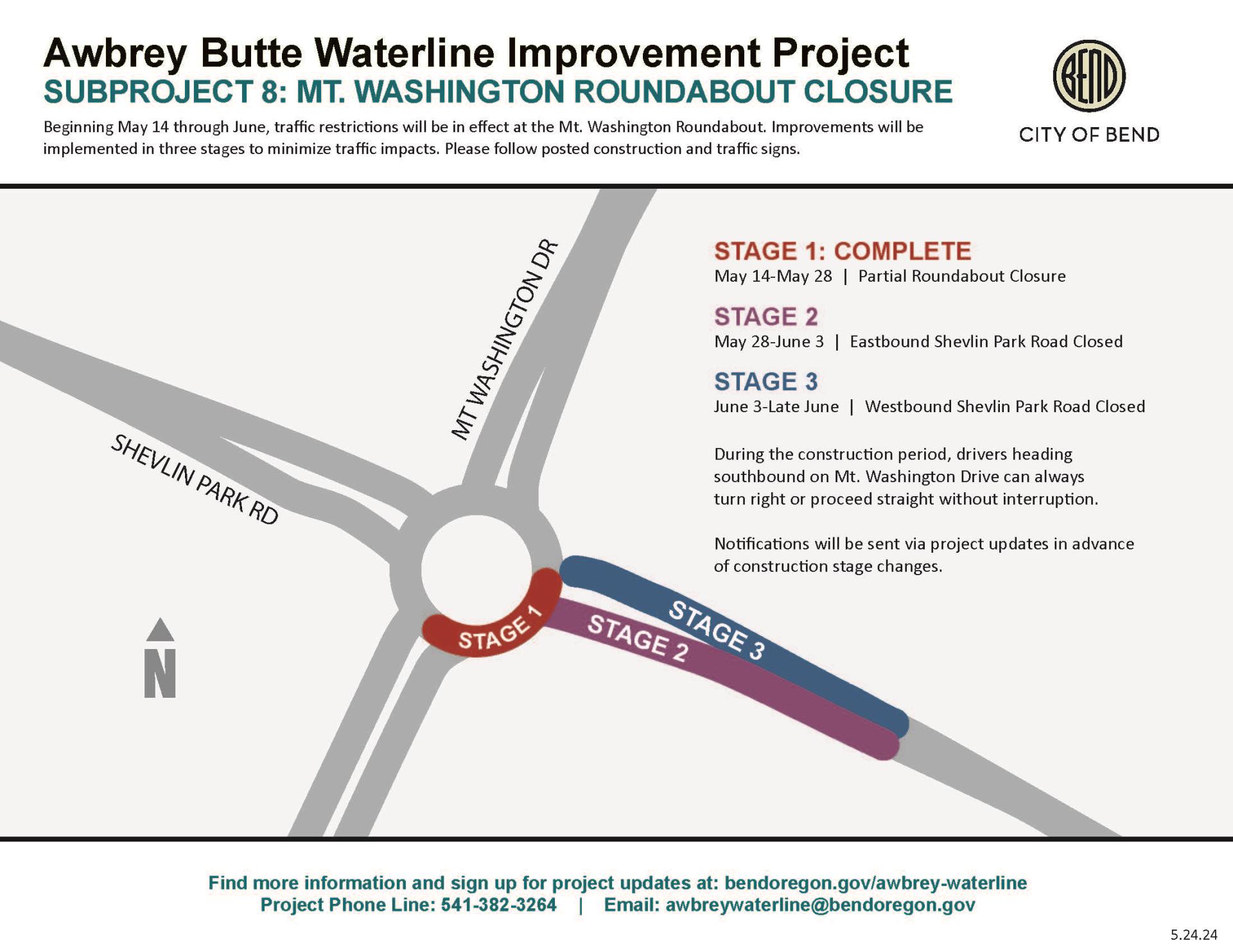 Mt Washington Roundabout lane closures begin May 13 through June stage 1, stage 2, stage 3