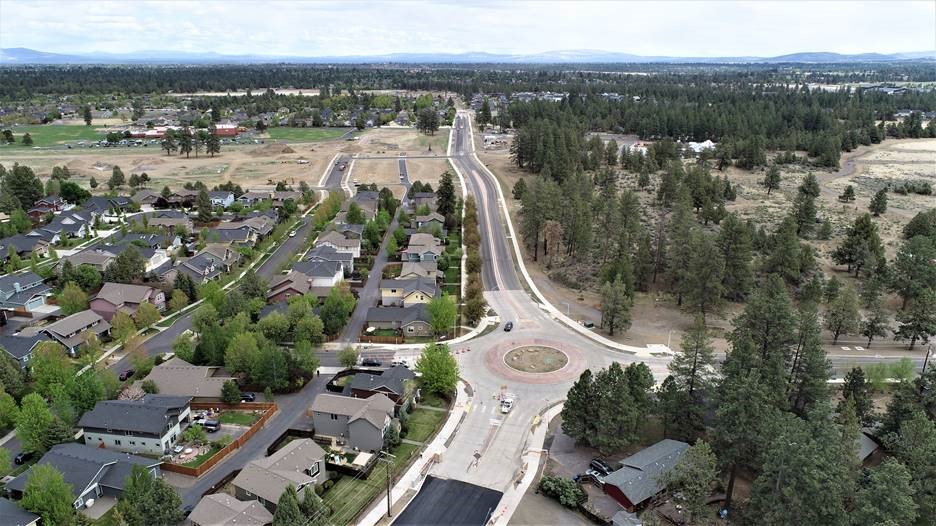 An aerial photo of the Country Club roundabout looking east.