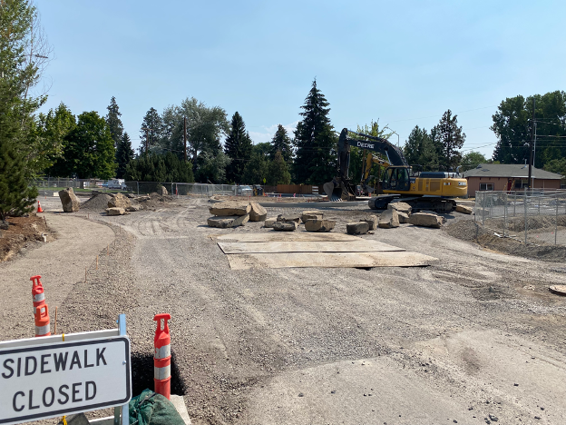 A photo of the NW Newport Ave. & 9th St. roundabout construction progress.