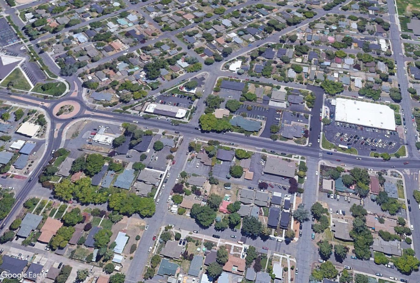 An aerial photo from Google Earth Imagery showing the Newport Avenue Corridor in June 2019.