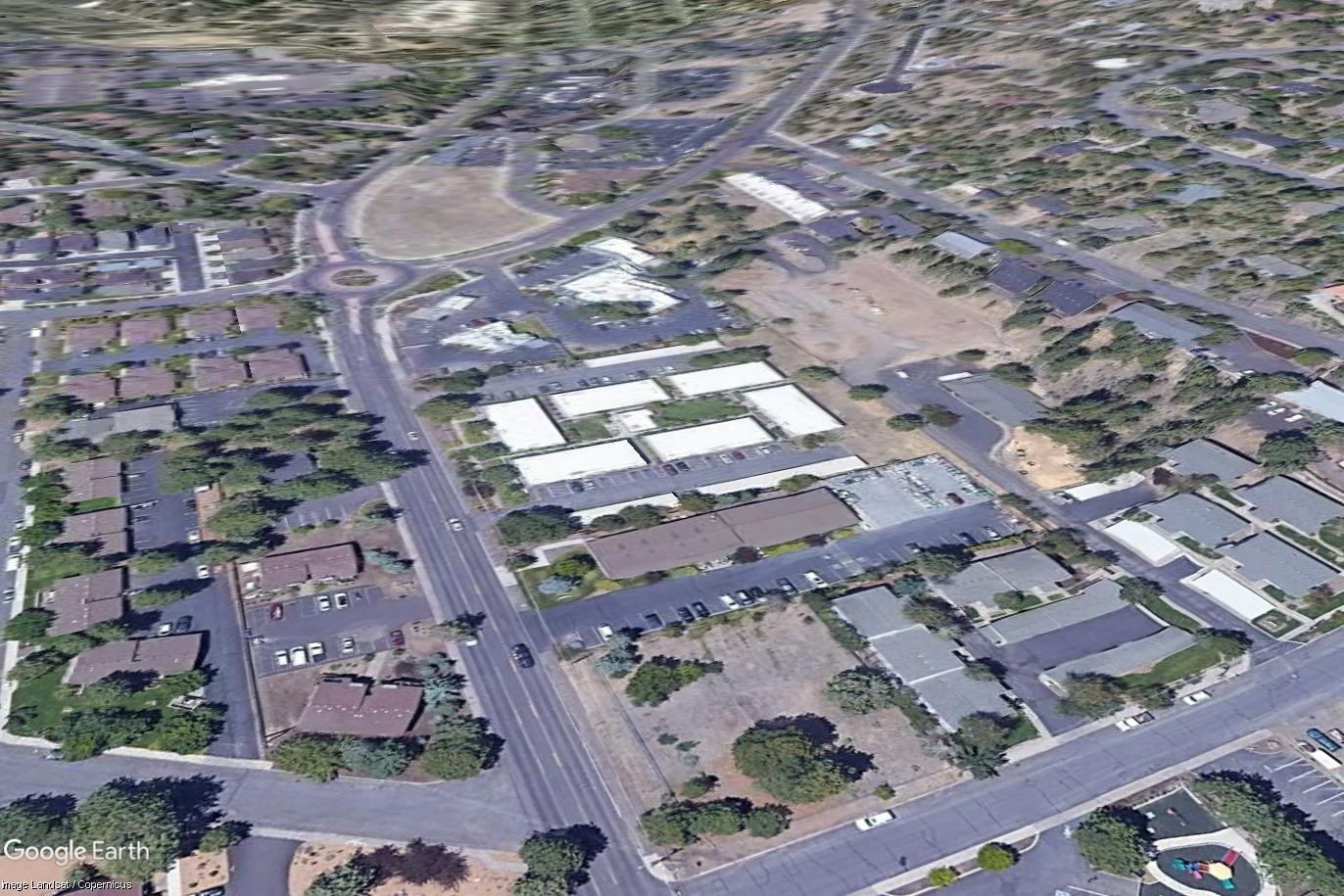 An aerial satellite photo of Newport Avenue Corridor (Segment 5) prior to construction in 2019.