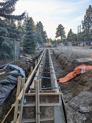 A photo of the stormwater planter on the south of Newport Ave that is formed and ready for concrete.