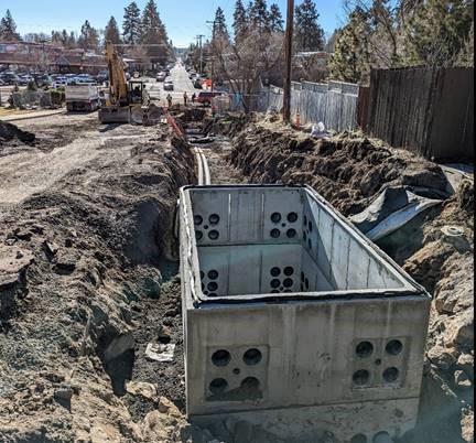 A photo of the installation progress of the new utility facilities and conduit along 12th Street.