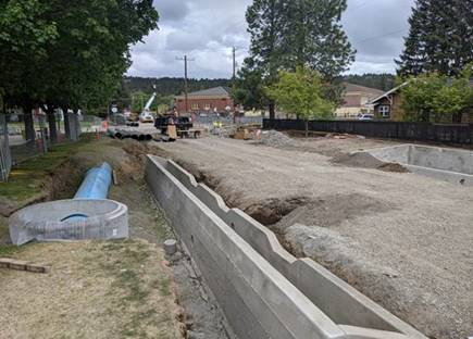 A photo of the poured stormwater planters.