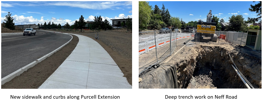 New sidewalk and curb along Purcell Extension and deep trench work on Neff Road