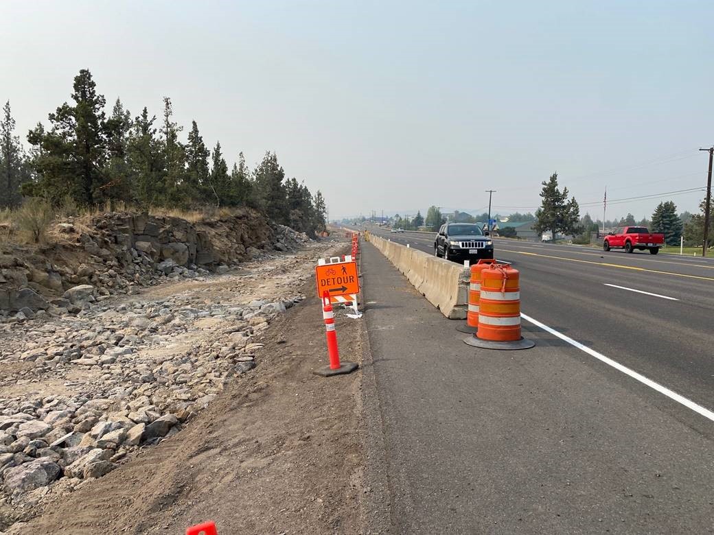 A photo of the traffic control barrier along the shoulder of OR HWY 97.