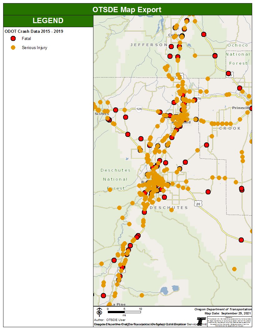 Oregon Department of Transportation Crash Data screen shot