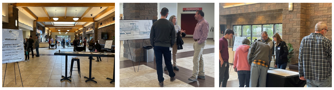 series of three images of visitors at the May 2023 open house