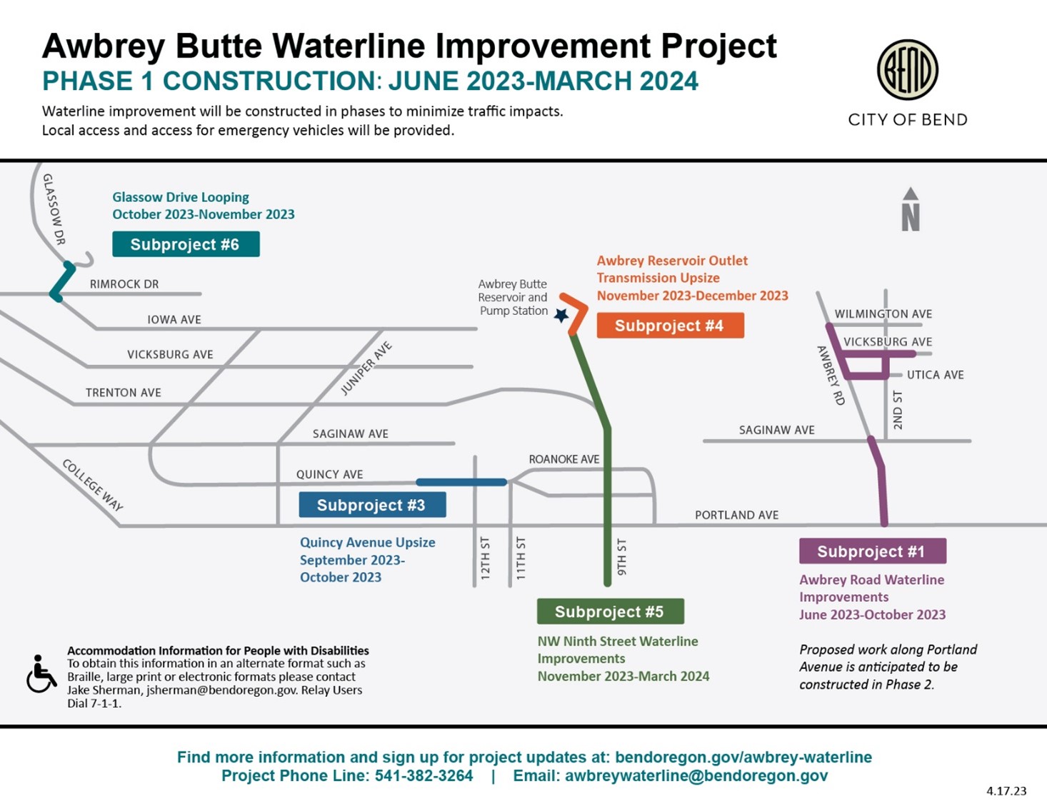 Awbrey Waterline phase one construction area map