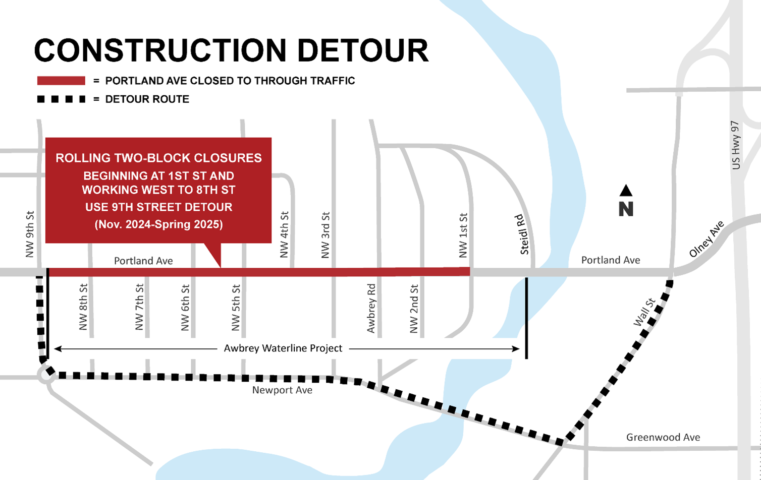 Portland detour includes 9th street, Newport Ave and Wall Street