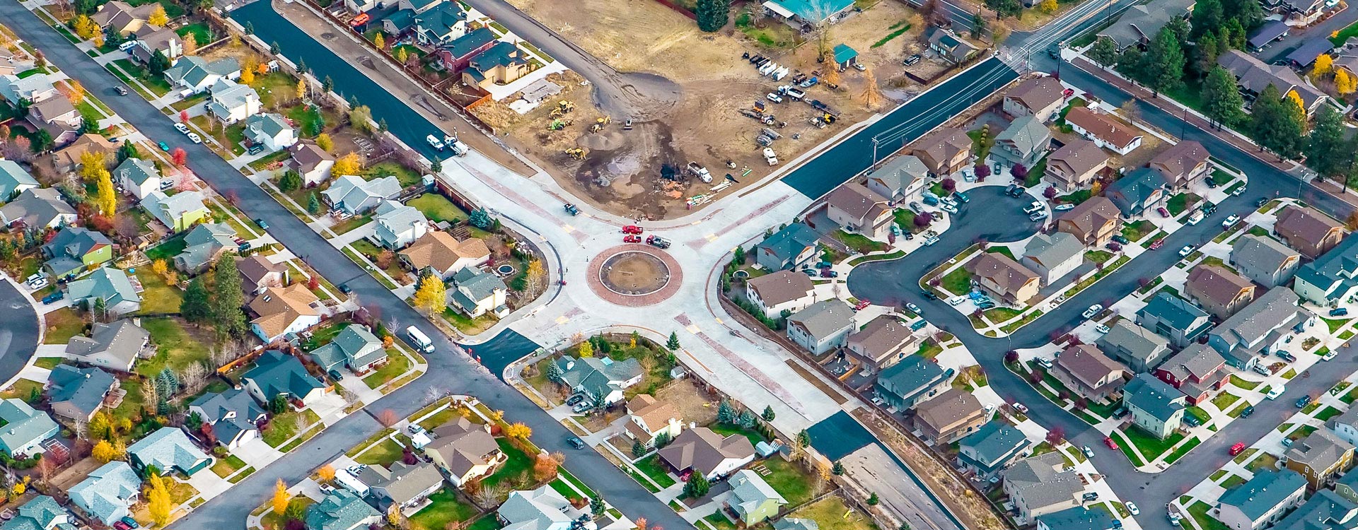Aerial photo of Powers/Brookswood Roundabout under construction.