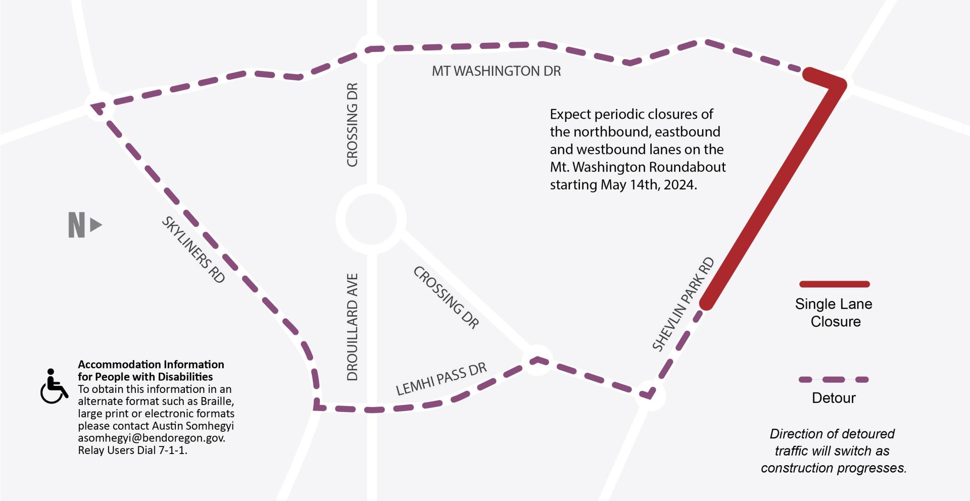 Detour includes Mt Washington Dr, Skyliners Rd, Lemhi Pass  Dr and Shevlin Park Road